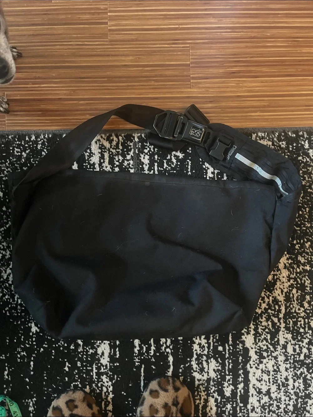 Chrome Black Messenger Bag with Reflective Straps